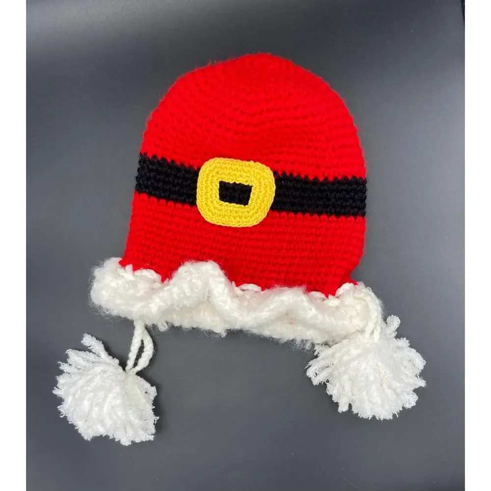 Handmade Baby's Crocheted Red Santa Hat with Tassels - Fits 16